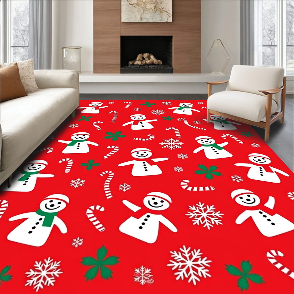 Festive Snowman Candy Cane Holly Rug