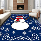 Charming Snowman With Snowflakes Border Rug