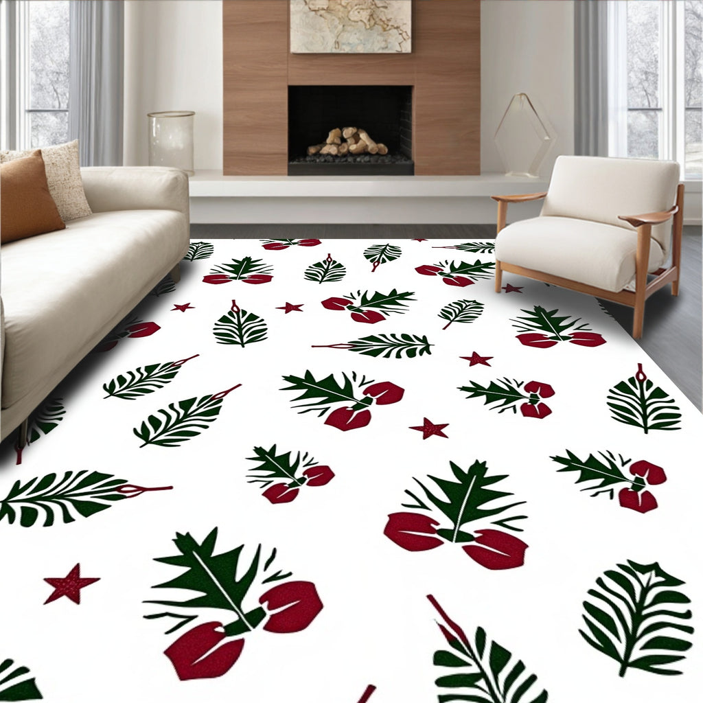 Classic Green Red Holly Stars Rug