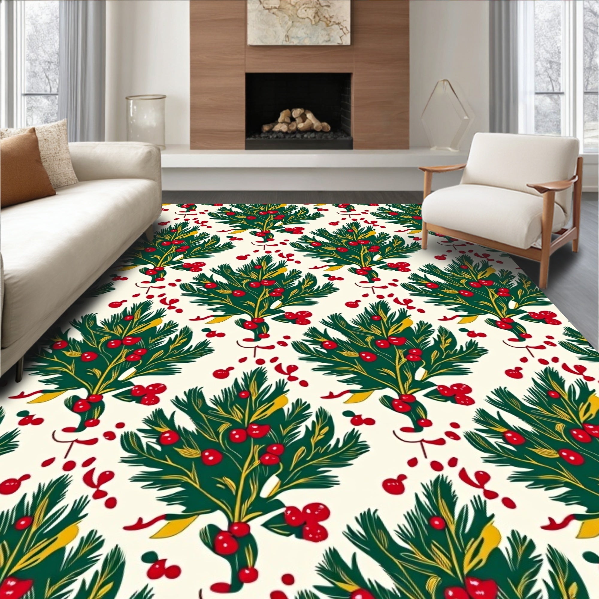 Christmas Holly Berry Garland Rug