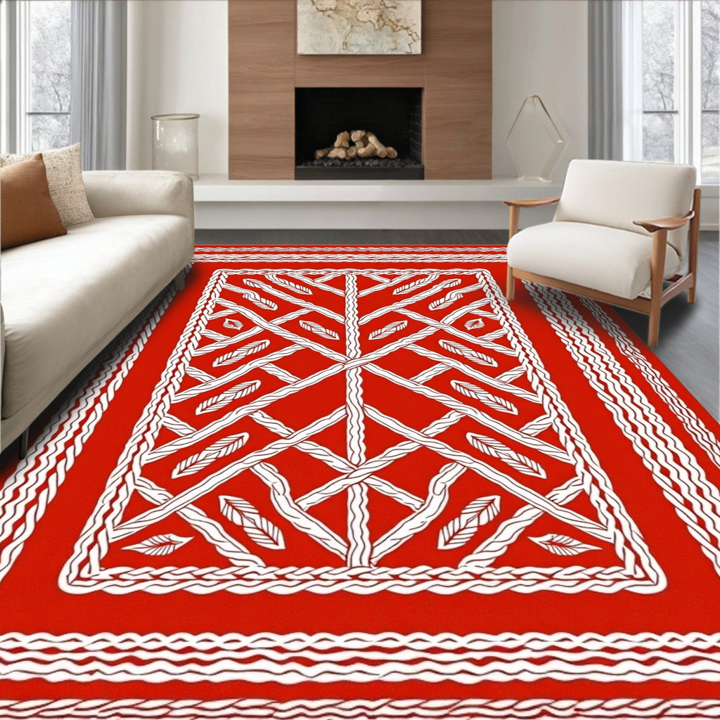Crimson Woven Branch Lattice Rectangular Rug