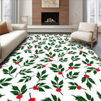 Green Leaf Red Berry Scattered Sprigs Rug