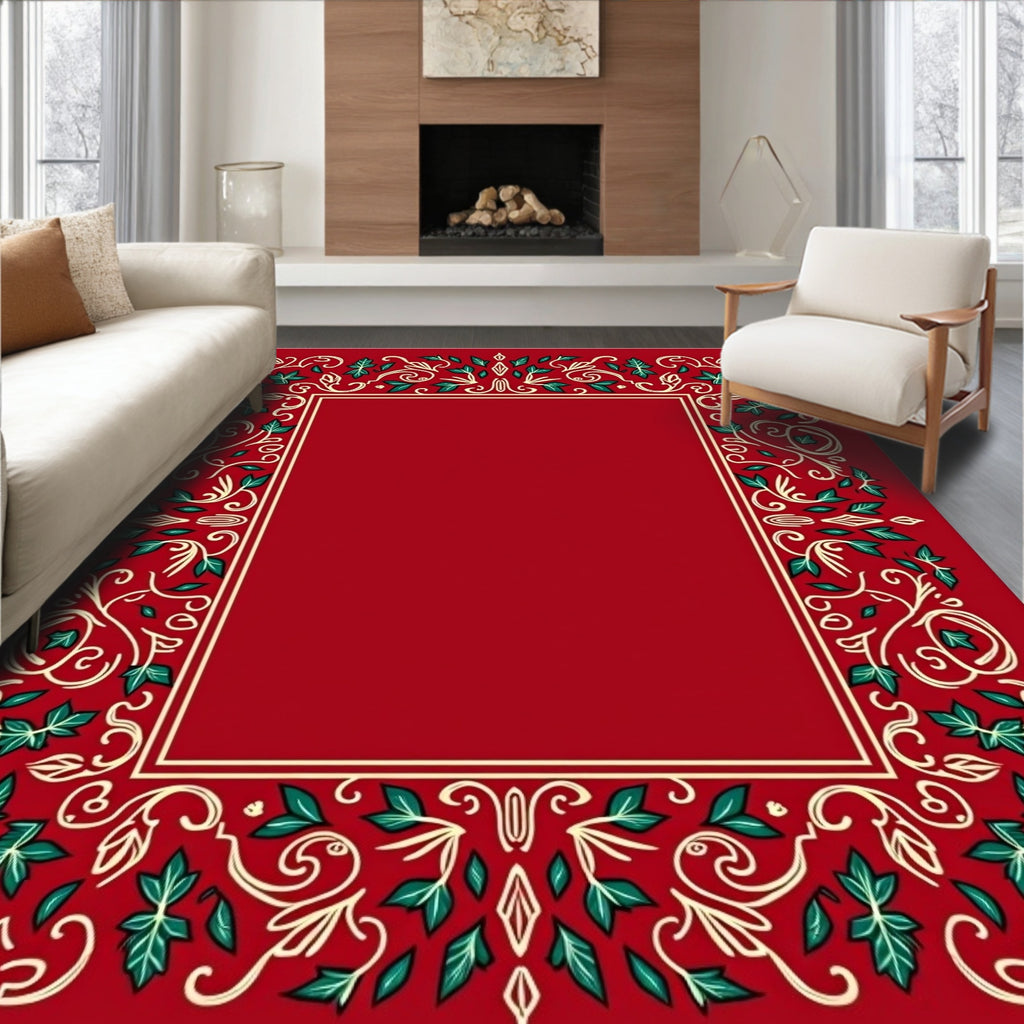 Crimson Vine Scroll Medallion Rug