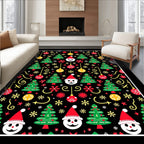 Festive Santa Trees Ornaments Yellow Swirls Rug