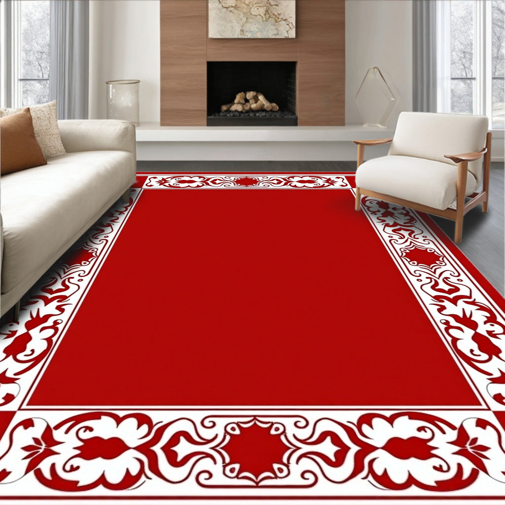 Crimson Bordered Ornate Medallion Rug