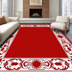 Crimson Bordered Ornate Medallion Rug
