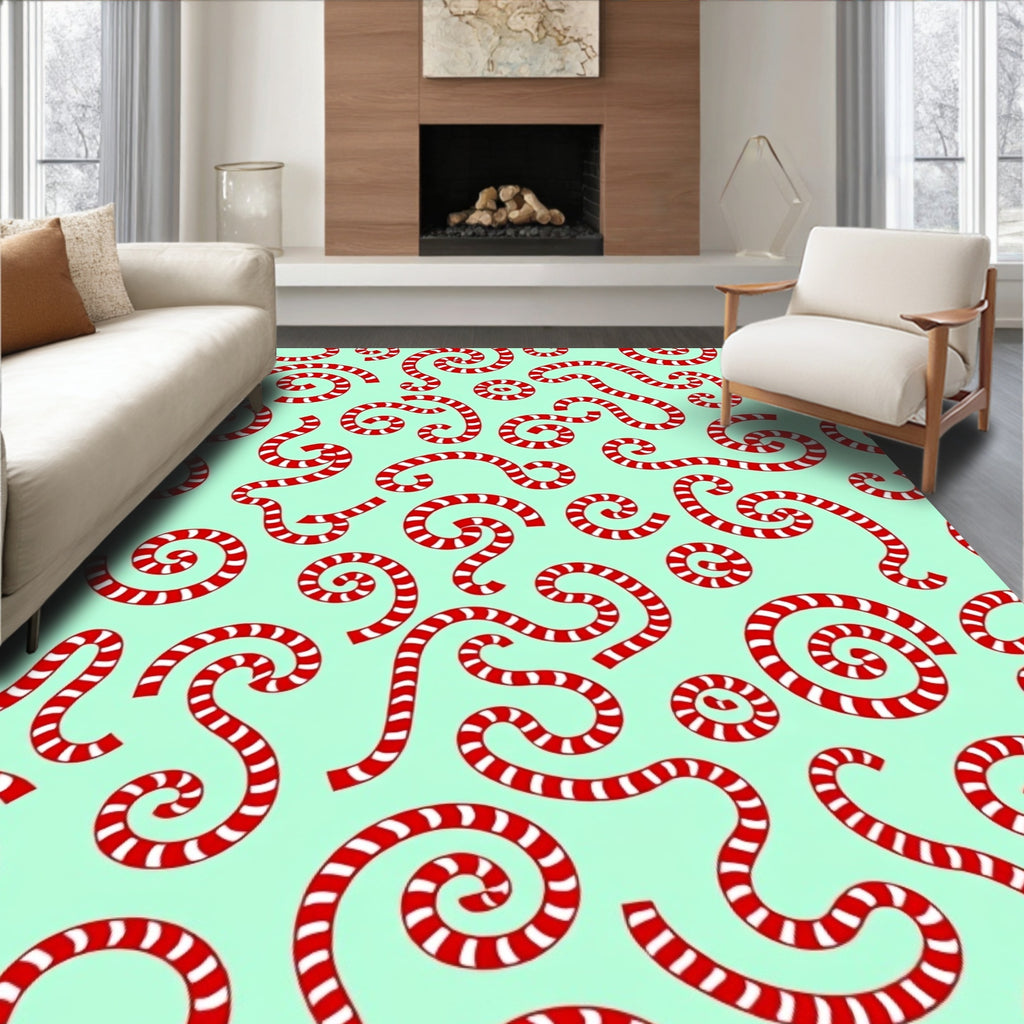 Red White Swirls Mint Background Rug