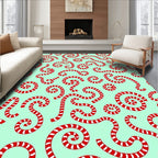 Red White Swirls Mint Background Rug