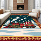 Retro Train Snowy Night Christmas Rug