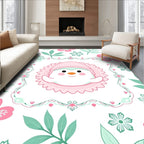 Pink Mint Penguin Floral Frame Rug