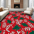 Whimsical Green Cats White Branches Red Rug