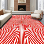 Crimson Radial Wave Line Art Rug