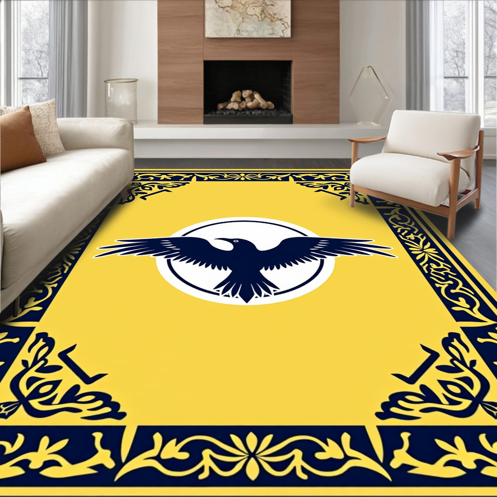 Yellow Navy Raven Circular Border Rug