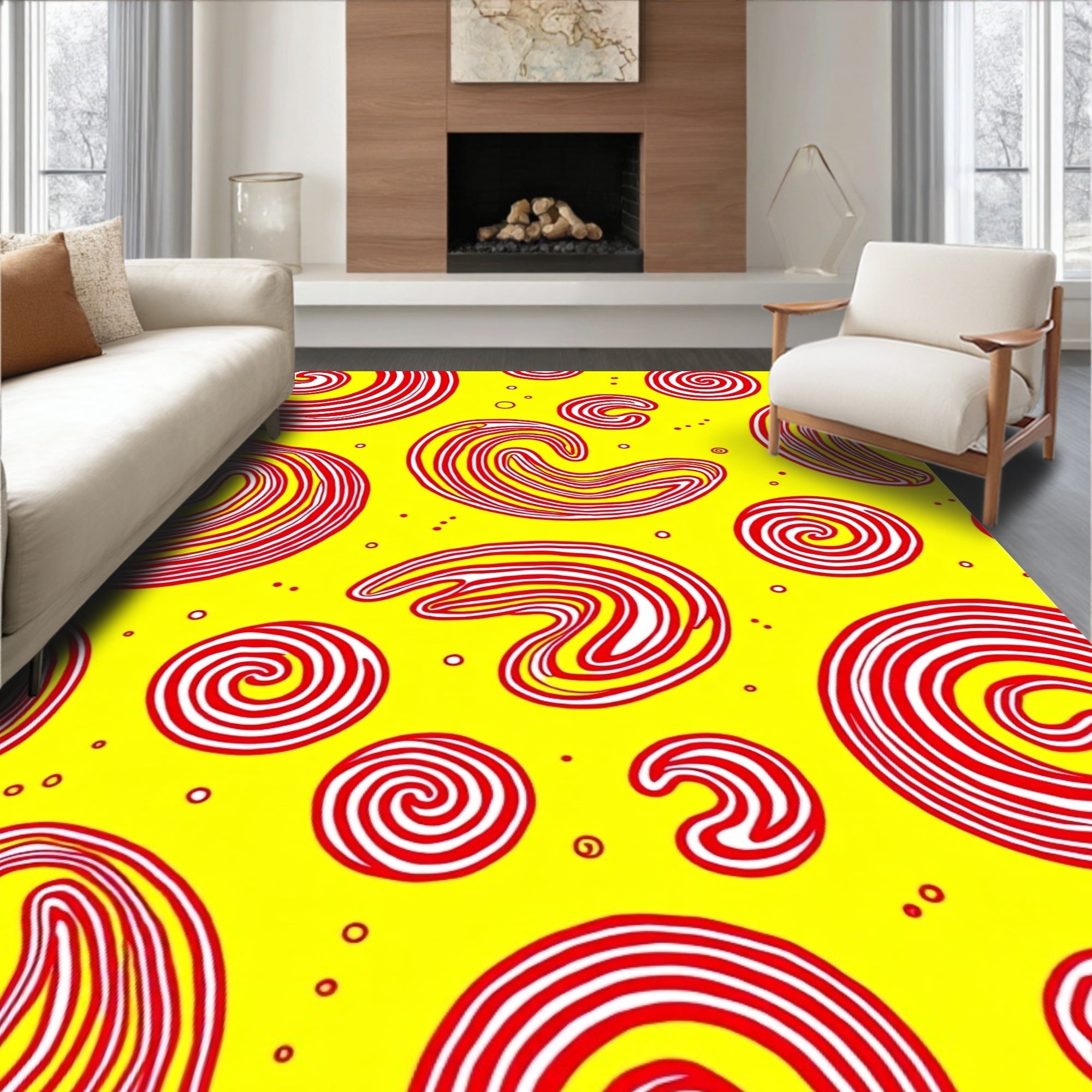 Retro Swirls Red Yellow Circles Rug