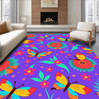 Vibrant Purple Butterfly Floral Medley Rug