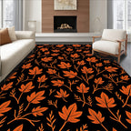 Orange Leafy Vines on Black Rug