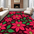 Bold Crimson Floral Poinsettia Leaves Rug