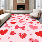 Pink Red Polka Dot Hearts Bows Rug