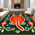 Whimsical Orange Tabby Floral Frame Rug