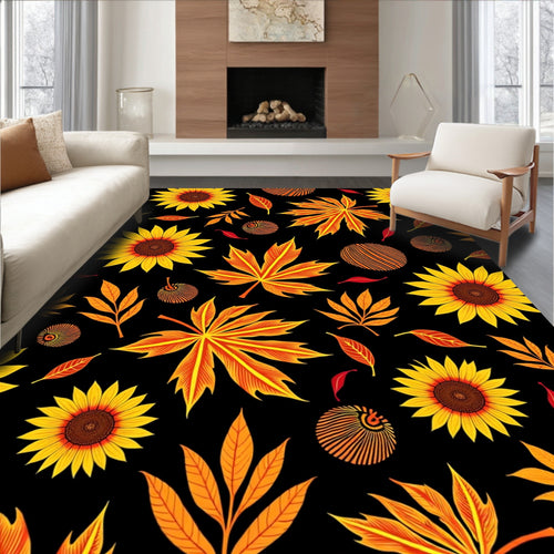 Autumn Sunflowers Maple Leaves Medley Rug