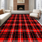 Bold Red Black Plaid Grid Rug