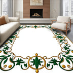 Emerald Green Gold Floral Border Accent Rug