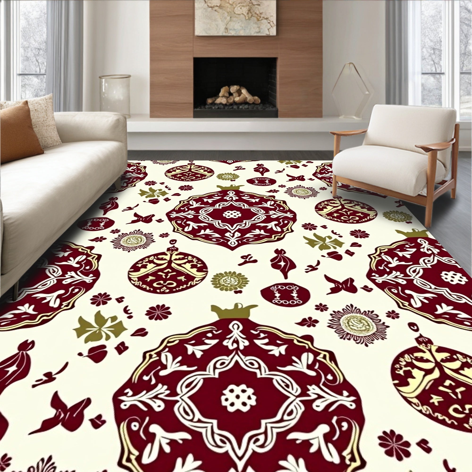 Crimson Pomegranate Floral Medallion Rug