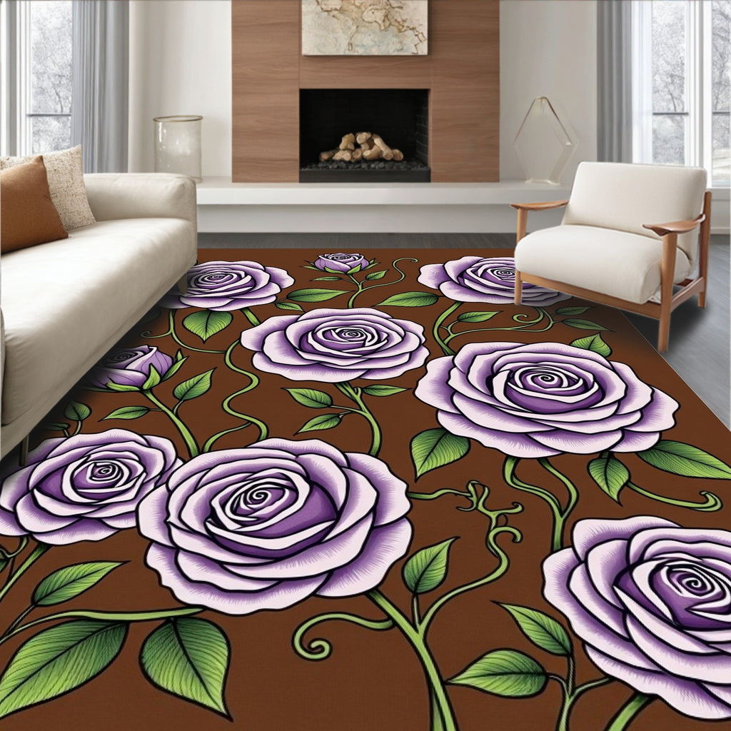 Purple Rose Garden Blooms Rug