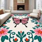 Pink Butterfly Floral Garland Rug