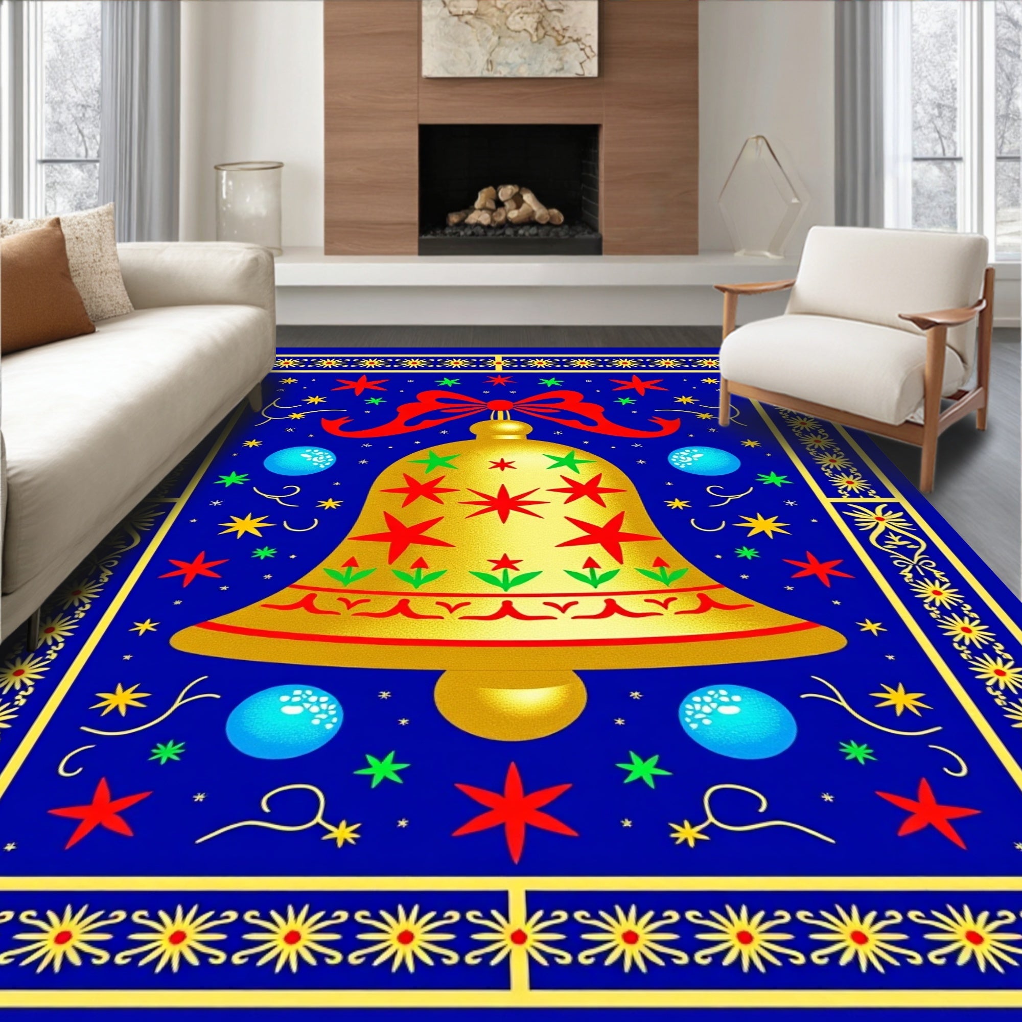 Golden Bell Festive Holiday Stars Rug