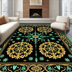 Ornate Gold Teal Black Medallion Border Rug