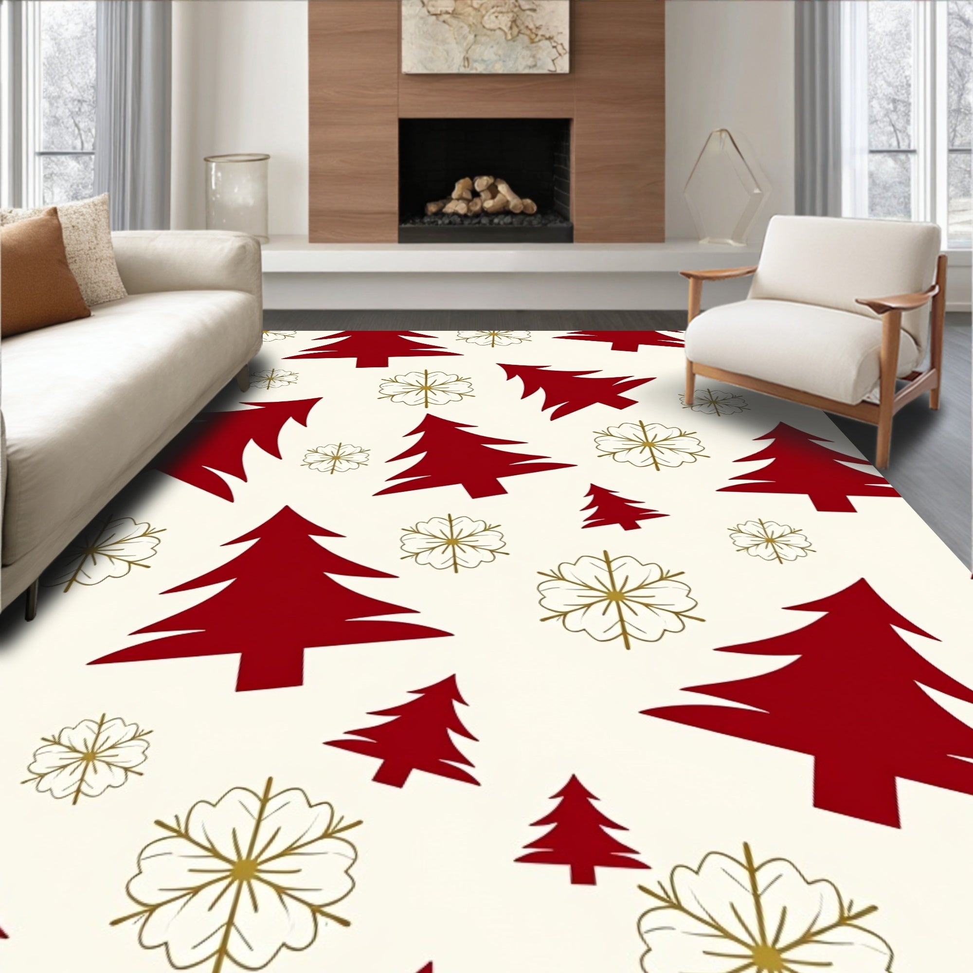 Crimson Pineflakes Scattered Arrangement Rug