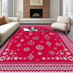 Red Santa Sleigh Ornaments Snowflakes Rug