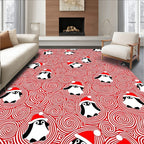 Whimsical Penguin Red Swirl Festive Rug