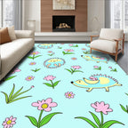 Cute Pink Floral Hedgehog Companions Rug