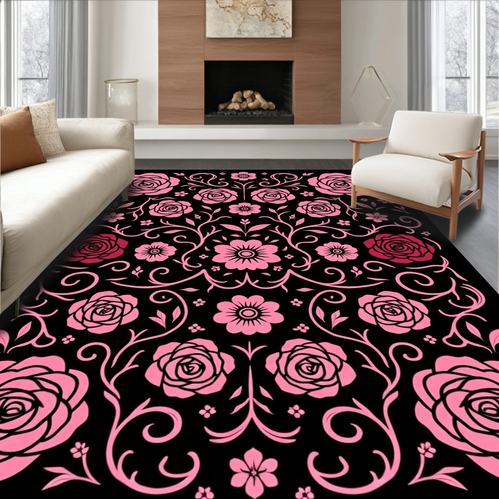 Pink Floral Scrollwork Garden Rug