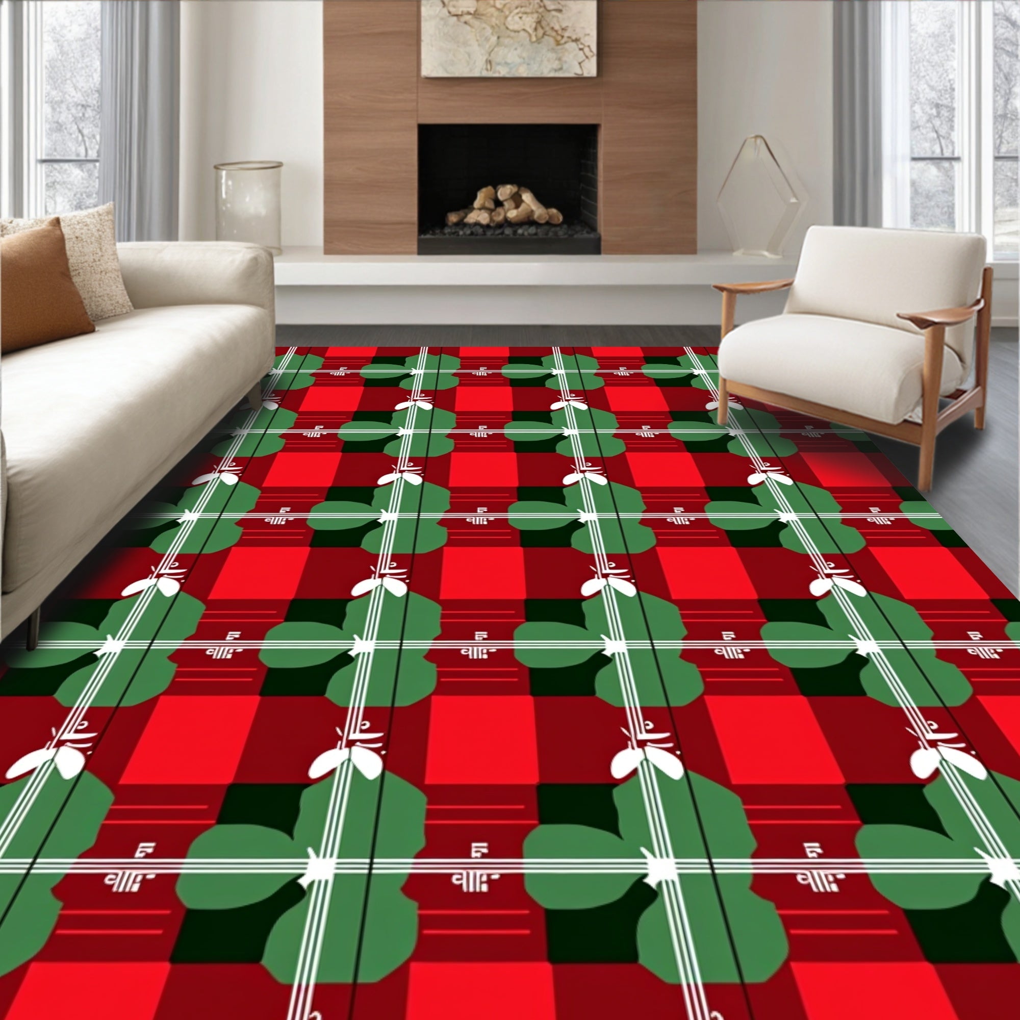 Red Green White Plaid Clover Tile Rug