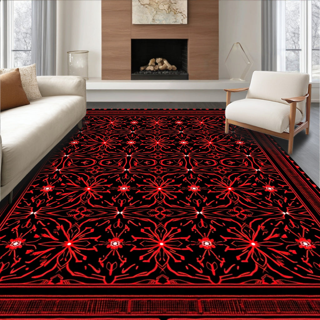 Crimson Filigree Floral Repeat Overlay Rug