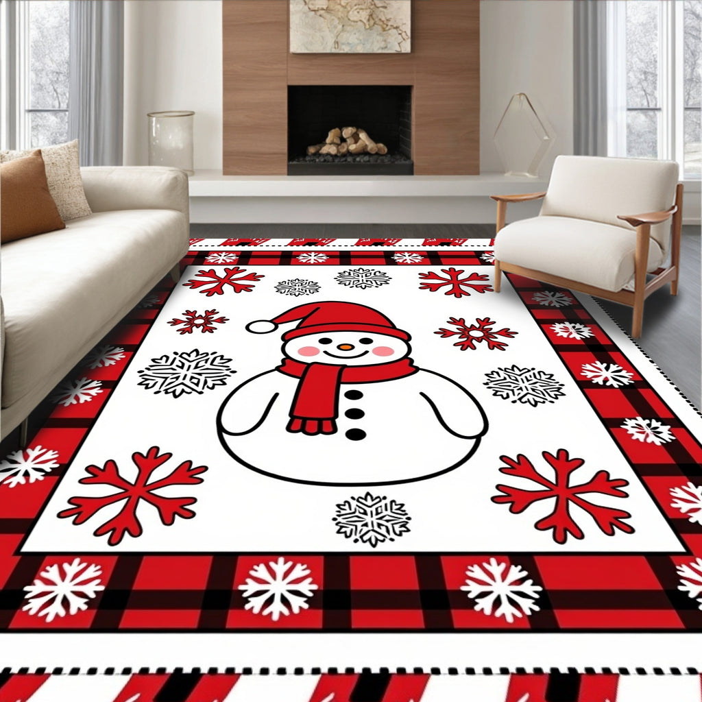 Charming Snowman Red Buffalo Plaid Snowflakes Rug