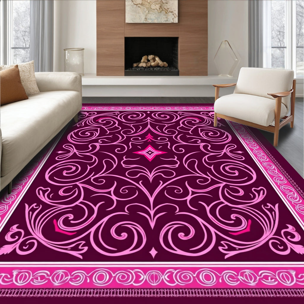 Plum Pink Paisley Flourish Medallion Rug