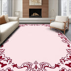 Dark Red Elegant Floral Scroll Border Rug