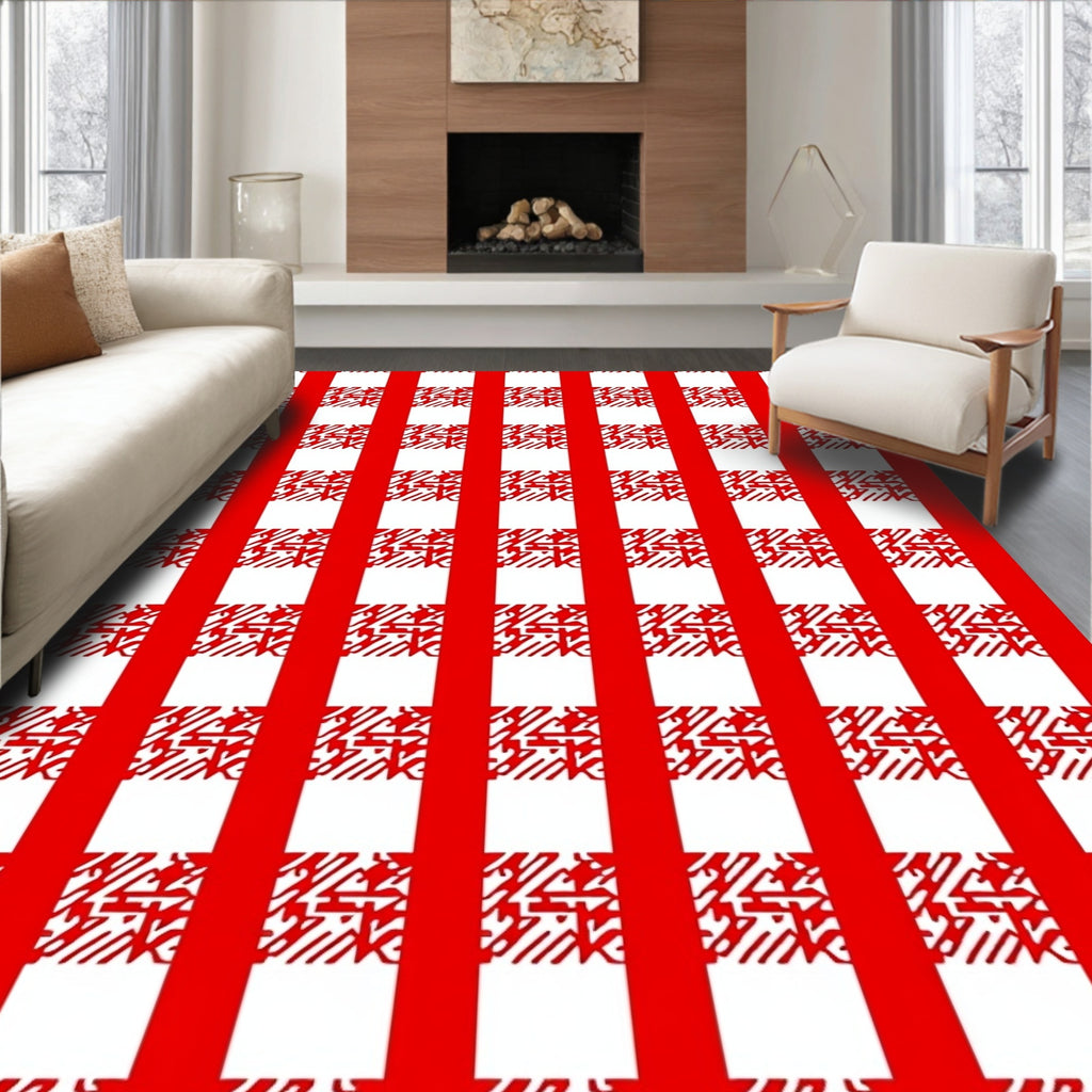 Bold Red Gingham Checkerboard Infill Rug