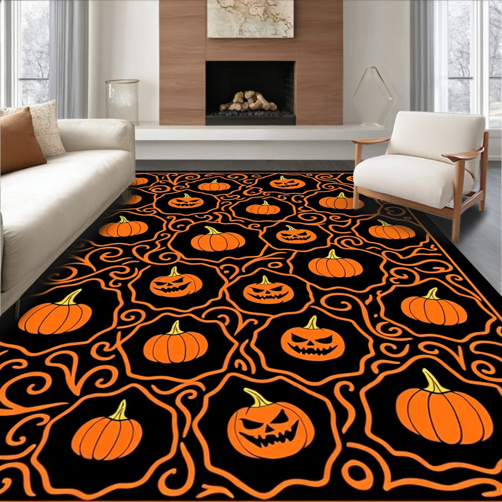 Spooky Orange Pumpkin Halloween Swirls Rug