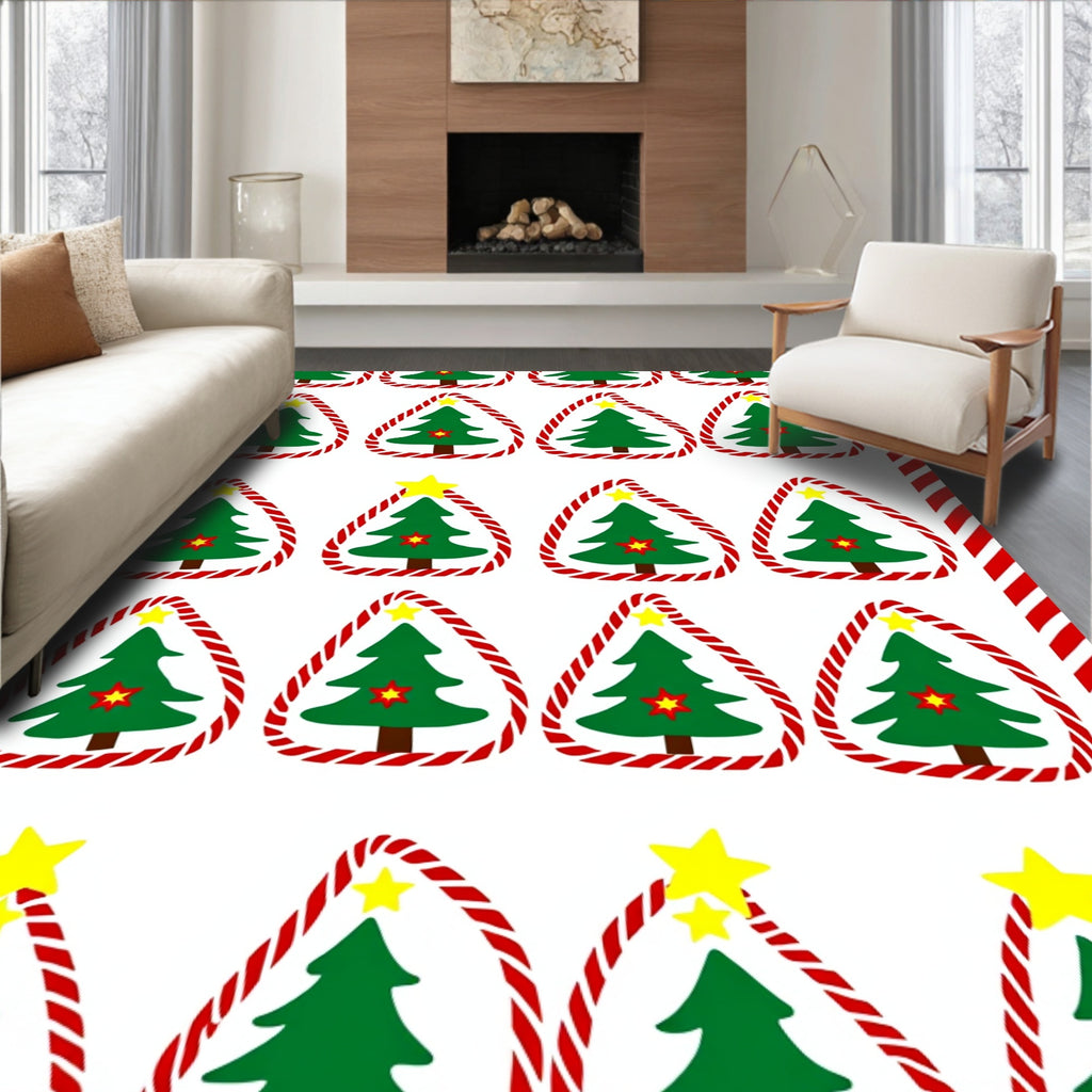Red Green Christmas Tree Candy Cane Border Rug