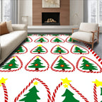 Red Green Christmas Tree Candy Cane Border Rug