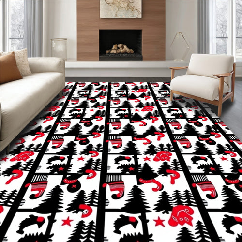 Black Red Forest Fauna Collection Rug