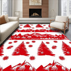 Red Winter Forest Mountain Landscape Rug