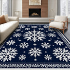 Navy White Snowflake Scatter Round Rug