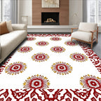 Red Gold Sunburst Border Accents Rug