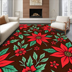 Festive Red Poinsettia Floral Scatter Rug
